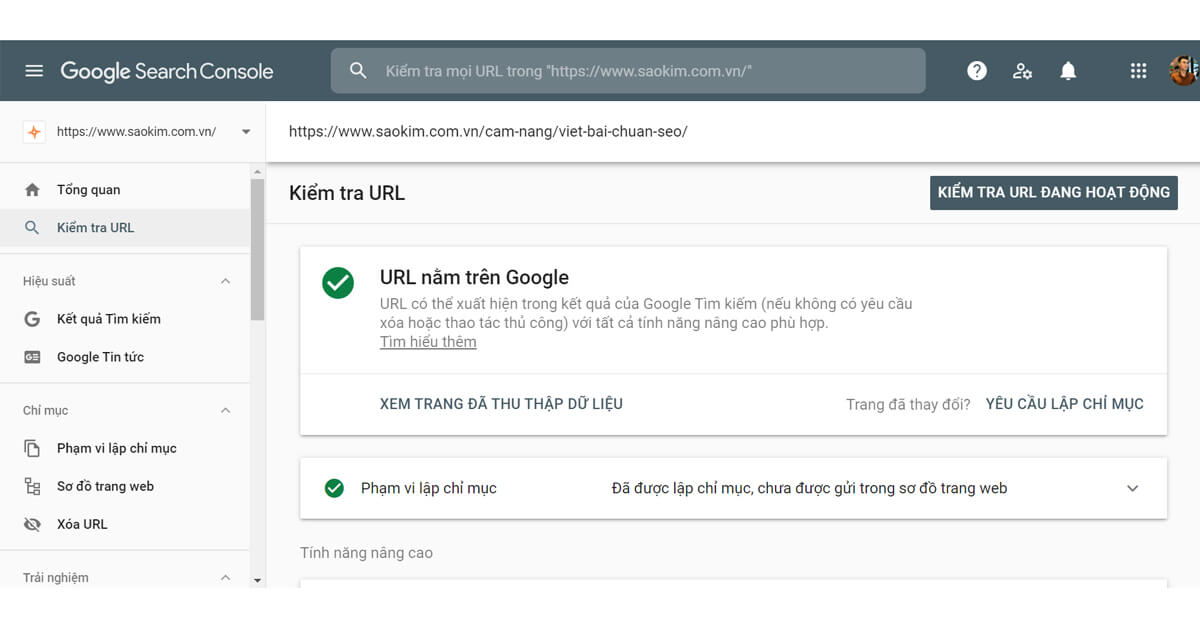 Yêu cầu lập chỉ mục bài viết trong Google Search Console