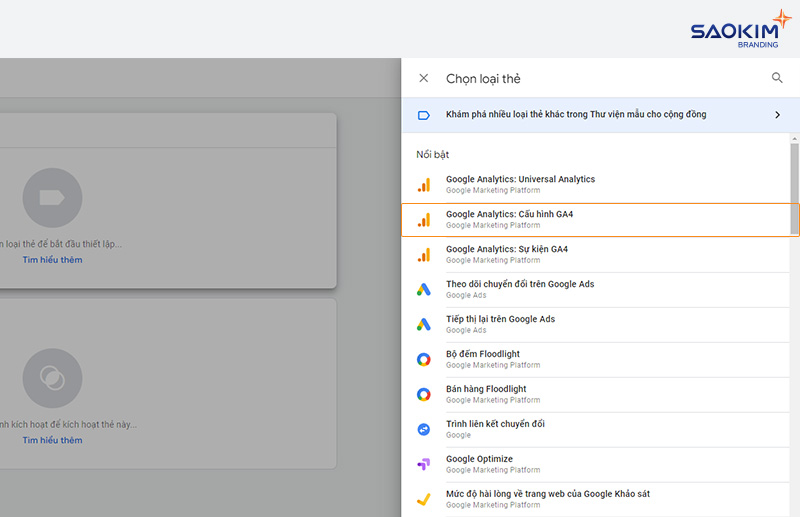 Chọn loại thẻ Google Analytics: Cấu hình GA4 Cài đặt Google Analytics bằng Tag Manager - Chọn loại thẻ Google Analytics: Cấu hình GA4