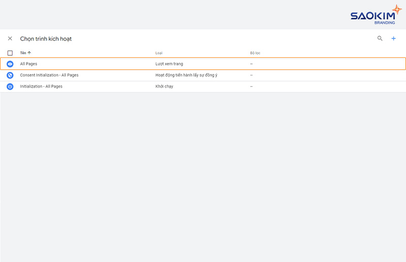 Chọn trình kích hoạt All Pages Cài đặt Google Analytics bằng Tag Manager - Chọn trình kích hoạt All Pages