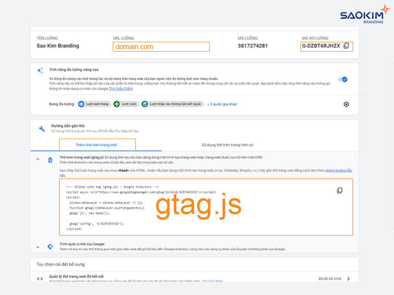 Mã gtag.js Cài đặt tài khoản Google Analytics - Mã gtag.js