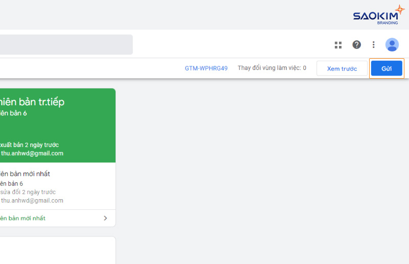 Chọn Gửi để xuất bản Thẻ Cài đặt chuyển đổi click gọi điện bằng Google Tag Manager - Chọn Gửi để xuất bản Thẻ