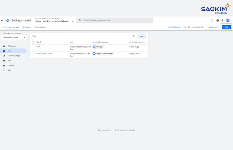 Chọn Gửi để Xuất bản Cài đặt chuyển đổi điền Form bằng Google Tag Manager - Chọn Gửi để Xuất bản