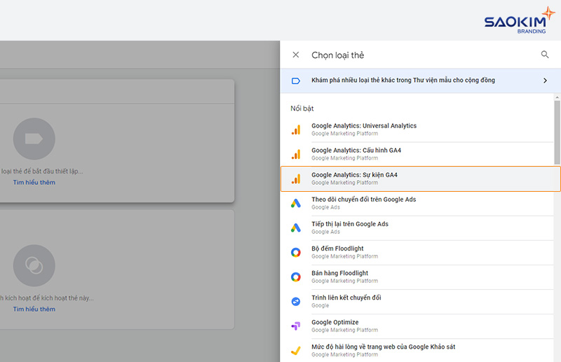 Chọn loại thẻ là Google Analytics 4: Sự kiện GA4 Cài đặt chuyển đổi điền Form bằng Google Tag Manager - Chọn loại thẻ là Google Analytics 4: Sự kiện GA4