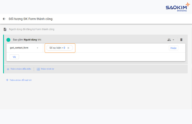 Thiết lập điều kiện sự kiện Tạo đối tượng chuyển đổi tùy chỉnh trong Google Analytics 4 - Thiết lập điều kiện sự kiện điền Form