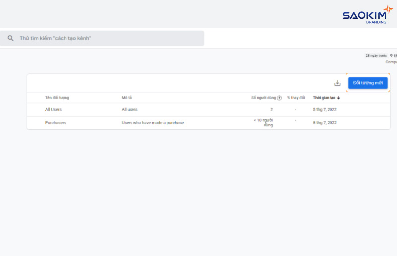 Tạo Đối tượng mới Tạo đối tượng tùy chỉnh trong Google Analytics 4 - Tạo Đối tượng mới